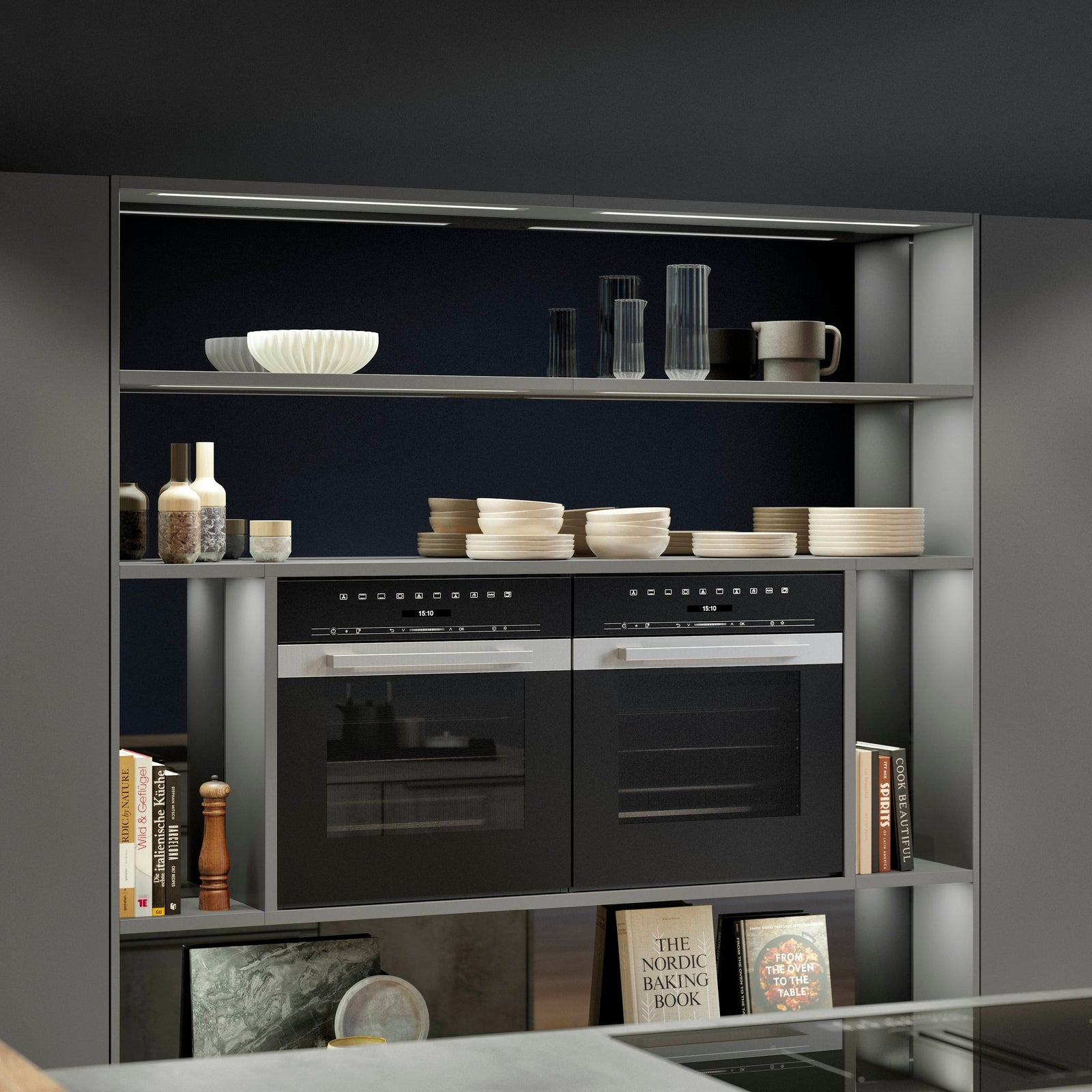 Küchenschrank in schiefergrau mit Backofen-Details