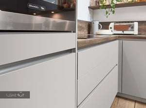 nobilia U-Küche Fashion 165 Lack Steingrau matt 310x320x190cm konfigurierbar mit E-Geräten Detail spiegelverkehrt