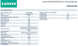 Geräteinformationen Backofen