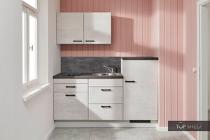 Pino Küche Beton Weißgrau 180cm ohne Deko top-shelf.de-