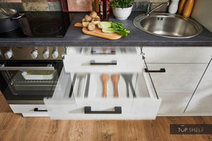 Pino Küche Beton Weißgrau 220cm Detail Schubkasten Soft Close top-shelf.de-