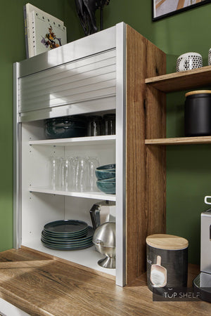 Pino Küche Küchenzeile Beton Weißgrau 180cm konfigurierbar Detail Aufsatzschrank top-shelf.de