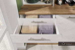 Pino Küche Küchenzeile Beton Weißgrau 180cm konfigurierbar E-Geräte Detail Schubkästen top-shelf.de