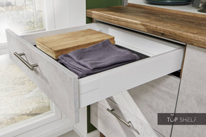 Pino Küche Küchenzeile Beton Weißgrau 180cm konfigurierbar E-Geräte Detail Schubkasten top-shelf.de