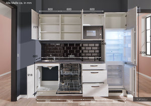 Pino Küche Küchenzeile Beton Weißgrau 240cm Küchenschränke mit Maßangaben top-shelf.de