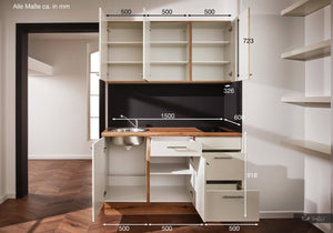 Pino Küche Küchenzeile Magnoliaweiß Hochglanz 150cm Küchenschränke mit Maßangaben top-shelf.de