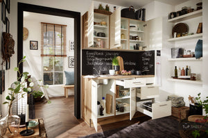 Pino Küche Küchenzeile Magnoliaweiß Hochglanz 150cm Küchenschränke seitliche Ansicht top-shelf.de