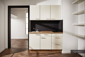 Pino Küche Küchenzeile Magnoliaweiß Hochglanz 150cm Schränke ohne Deko konfigurierbar top-shelf.de