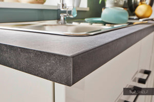 Pino Küche Weiß Hochglanz 285 x 165 cm Detail Arbeitsplatte top-shelf.de