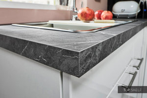 Pino Küche Weiß Hochglanz 285 x 165 cm konfigurierbar Arbeitsplatte top-shelf.de-