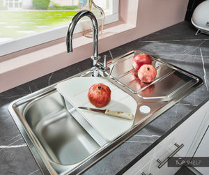 Pino Küche Weiß Hochglanz 285 x 165 cm konfigurierbar Detail Spüle top-shelf.de-