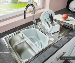 Pino Küche Weiß Hochglanz 285 x 165 cm konfigurierbar Spüle top-shelf.de-