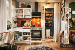 Pino Küche Weiß in Rahmenoptik 160 cm konfigurierbar Stauraum top-shelf.de-