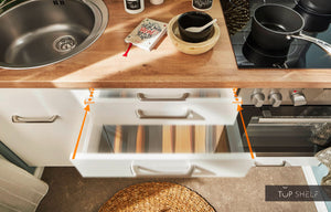 Pino Küche Weiß matt 160 cm konfigurierbar E-Geräten Soft close top-shelf.de-