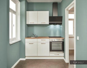 Pino Küche Weiß matt 160 cm konfigurierbar mit E-Geräten ohne Deko top-shelf.de-