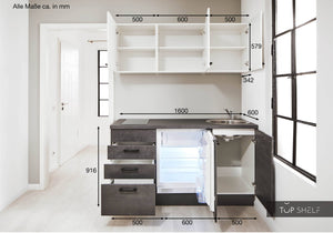 Pino Küche Weiß & Beton Grafitgrau 160cm Maßangaben top-shelf.de-