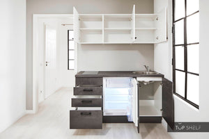 Pino Küche Weiß & Beton Grafitgrau 160cm konfigurierbar offen top-shelf.de-