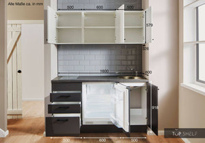 Pino Küche Weiß & Grafit 160cm Maßangaben top-shelf.de-