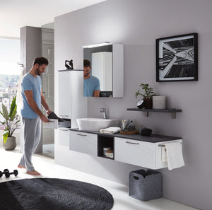 nobilia Badmöbel Set Nordsee Bad Waschtisch Sideboard mit Spiegelschrank in Weiß