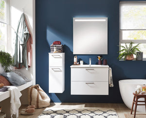 nobilia elements Badmöbel Set Ostsee Bad mit Waschtisch Wasserhahn Sideboard mit Spiegel in Alpinweiß