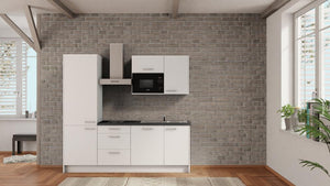 nobilia Büroküche Norderstedt 225 cm Weiß matt Beton Schiefergrau mit Kühlschrank & Geschirspüler