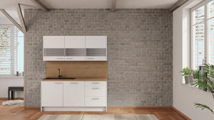 nobilia Büroküche Lüneburg 180 cm Alpinweiß matt Eiche Provence mit Geschirspüler