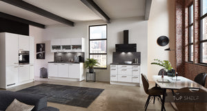 nobilia Küche Hamburg kompl. mit E-Geräten Arbeitsplatte und Nischenverkleidung im Dekor Beton schiefergrau