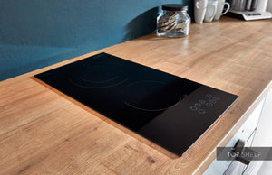 nobilia Einbauküche Köln 270 cm Mit Arbeitsplatte im Dekor 192 Eiche Provence, Nischenverkleidung im Dekor 354 Beton schiefergrau und Domino Kochfeld zwei Platten