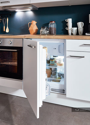 Laurus Unterbau Kühlschrank 120 Liter mit kleinem Gefrierfach oben und Gemüseschublade