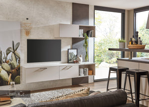 nobilia Küchenzeile mit Kücheninsel & Living Laser 415 Sand 245 + 210 + 220cm Küche & Wohnen konfigurierbar mit E-Geräten spiegelverkehrt