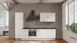 nobilia Kompaktküche Hemer 315 cm Alpinweiß matt Beton Schiefergrau komplett mit Kochfeld