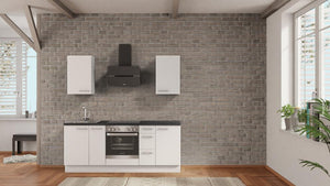 nobilia Küche Göppingen 210 cm Weiß matt angebot Beton Schiefergrau komplett mit Kochfeld