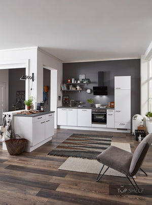 nobilia Küche Kiel 300cm breit, mit Arbeitsplatten Dekor 354 Beton Schiefergrau