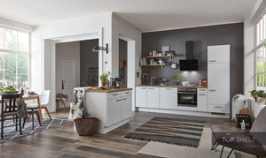 nobilia Küche Kiel mit Wandhaube kopffrei Umluft- Abluft, Geschirrspüler, Backofen, Kühl-Gefrierkombination