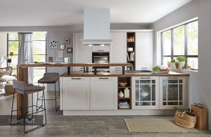 nobilia Küche Küchenzeile Chalet 881 Lack Sand Matt 270+380 cm konfigurierbar mit E-Geräten spiegelverkehrt