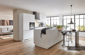 nobilia Küche mit Kücheninsel Easytouch 967 Lacklaminat Alpinweiss ultramatt 330+274 cm konfigurierbar mit E-Geräten