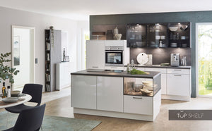 nobilia Küche Küchenzeile mit Kücheninsel Flash 503 Lacklaminat Alpinweiss Hochglanz 300+180 cm konfigurierbar mit E-Geräten