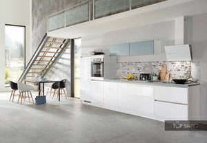 nobilia Küche Küchenzeile Focus 470 Lack Alpinweiß ultra-hochglanz Color Concept 254 Aqua 400cm konfigurierbar mit E-Geräten