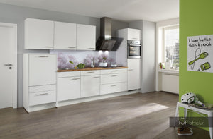 nobilia Küche Küchenzeile Laser 427 Alpinweiss Nischenverkleidung 435 Dekor Blume 330 cm konfigurierbar mit E-Geräten