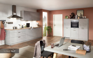 nobilia Küche Küchenzeile StoneArt 304 Schiefer steingrau Nachbildung 300+185cm konfigurierbar mit E-Geräten spiegelverkehrt