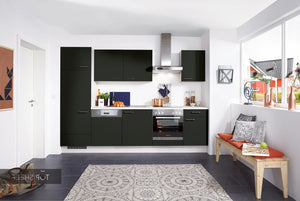 nobilia Küche Küchenzeile Touch 340 Lacklaminat Schwarz supermatt 290 cm konfigurierbar mit Elektrogeräten spiegelverkehrt