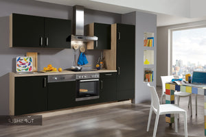 nobilia Küche Küchenzeile Touch 340 Lacklaminat Schwarz supermatt 290 cm konfigurierbar mit Elektrogeräten spiegelverkehrt