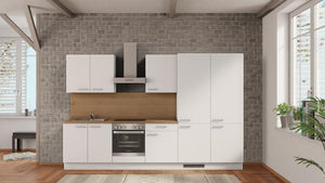 nobilia Küche Würselen 330 cm Alpinweiß matt Eiche Provence mit Backofen