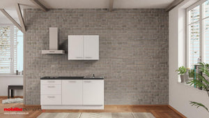 nobilia Miniküche Emden 180 cm Weiß matt Beton Schiefergrau mit Geschirspüler