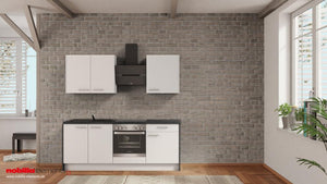 nobilia Miniküche Hattingen 180 cm Alpinweiß matt Beton Schiefergrau komplett mit Kochfeld