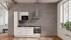 nobilia Miniküche Siegen 225 cm Alpinweiß matt Beton Schiefergrau mit Backofen