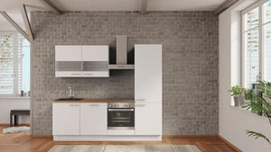 nobilia Pantryküche Velbert 240 cm Alpinweiß matt Eiche Provence mit Elektrogeräten