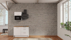 nobilia Teeküche Potsdam 120 cm Weiß matt Eiche Provence komplett mit Kochfeld