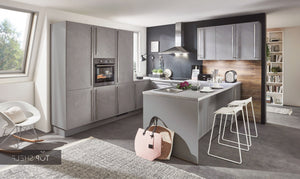 nobilia U-Küche StoneArt 304 Schiefer steingrau Nachbildung 310x310cm konfigurierbar mit E-Geräten spiegelverkehrt