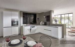 nobilia Winkelküche Artis 938 Glasoptik Alpinweiß matt 265 x 275 + 120 cm mit Glas-Wandschränken konfigurierbar mit E-Ger Detail Geschirrspüler